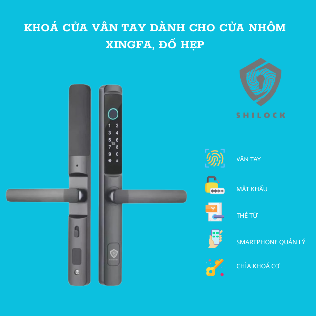 Khóa cửa vân tay SHILOCK SLN-02 thích hợp lắp cửa đố hẹp, nhôm, sắt