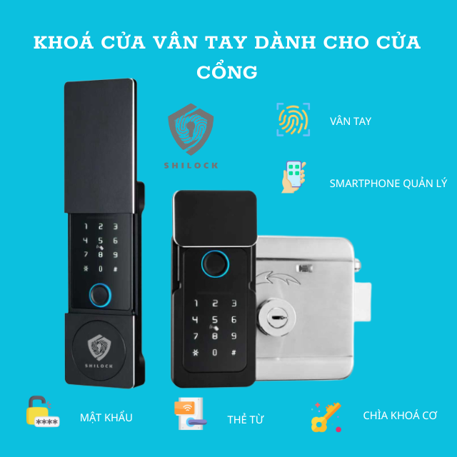Khoá cổng SHILOCK 2 chiều có năp trượt che vân tay, chống nước SLC-03