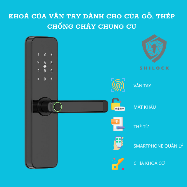 Khoá cửa vân tay dành cho cửa gỗ, thép chống cháy SHILOCK SL-G72B