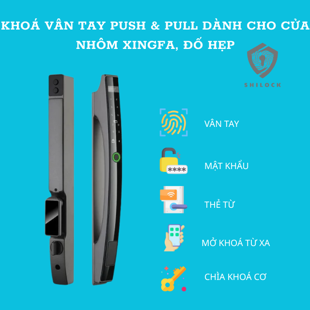 Khoá cửa vân tay push & pull cho cửa nhôm, đố hẹp SHILOCK SLN-04