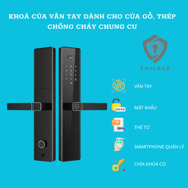 Khoá cửa vân tay dành cho cửa gỗ, thép chống cháy SHILOCK SL-JD03