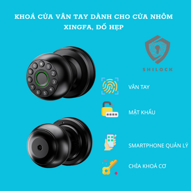 Khoá tay nắm tròn SHILOCK SLQ1-B thay cho cửa có tay nắm tròn (không thẻ từ)